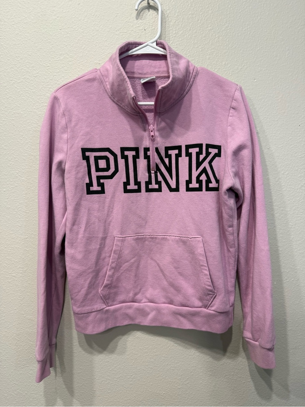 PINK Victoria's Secret Light Pink Quarter-Zip Pullover with Black Logo